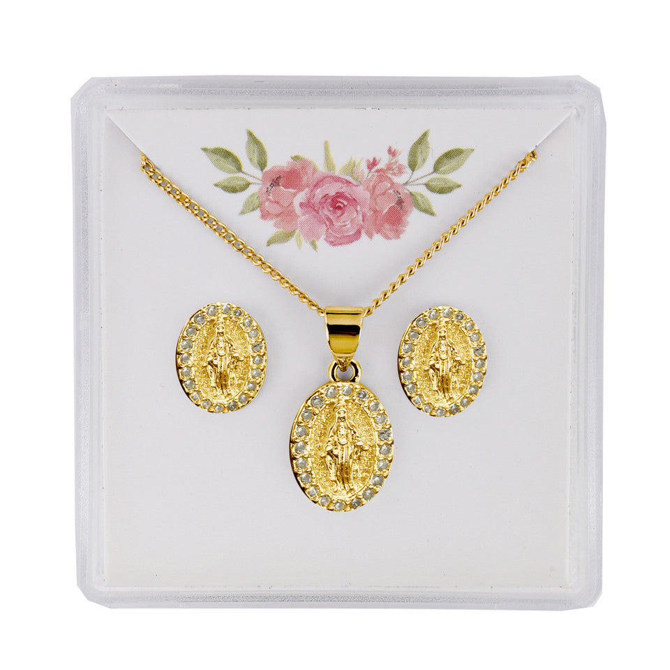 Gold Crystal Miraculous Earrings and Necklace Set