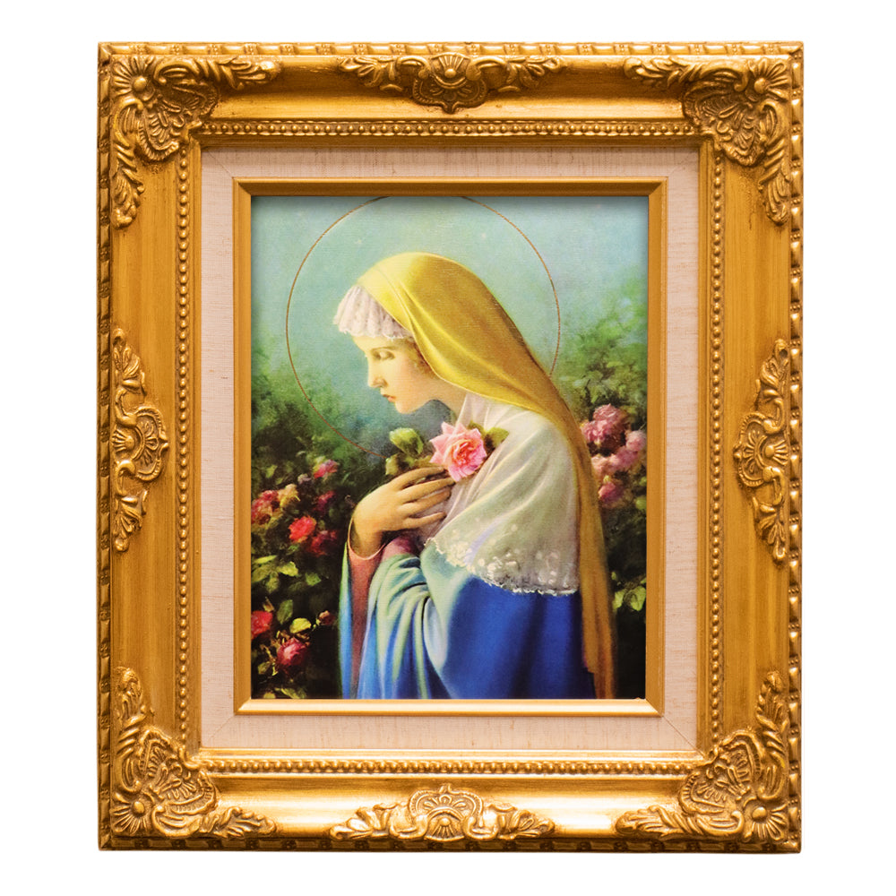 15.5" Gold Framed Madonna with Flowers Art