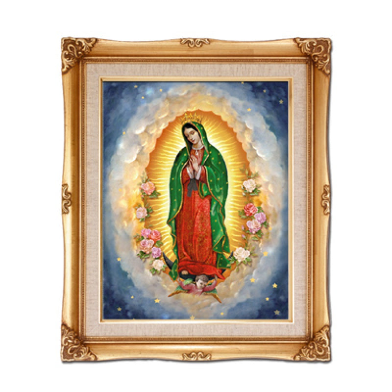 15.5" Our Lady of Guadalupe with Roses Gold Framed Art Print
