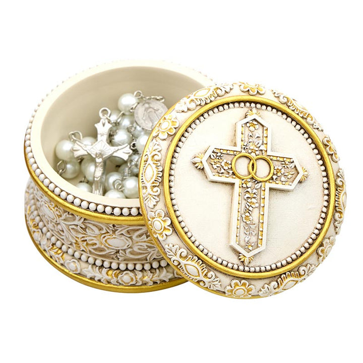 2" Double-Ring Cross Wedding Rosary Box
