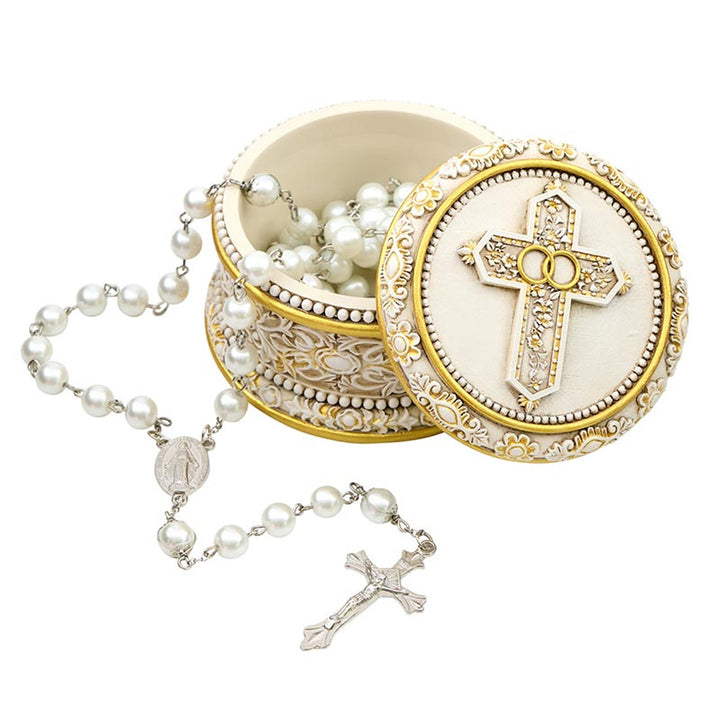 2" Double-Ring Cross Wedding Rosary Box