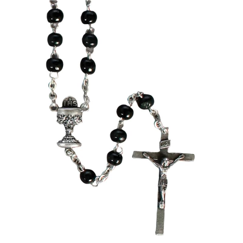 6MM First Communion Rosary with Black Wood Beads