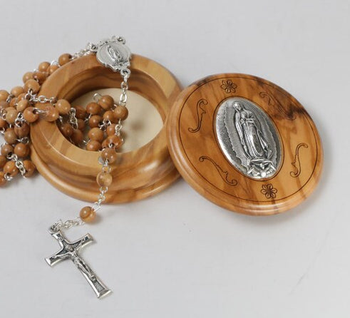 7mm Olive Wood Our Lady of Guadalupe Rosary with Case