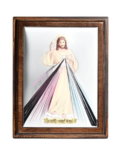 Sterling Silver & Wood Divine Mercy Plaque