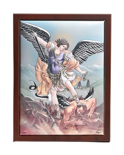 Sterling Silver & Wood St. Michael Plaque