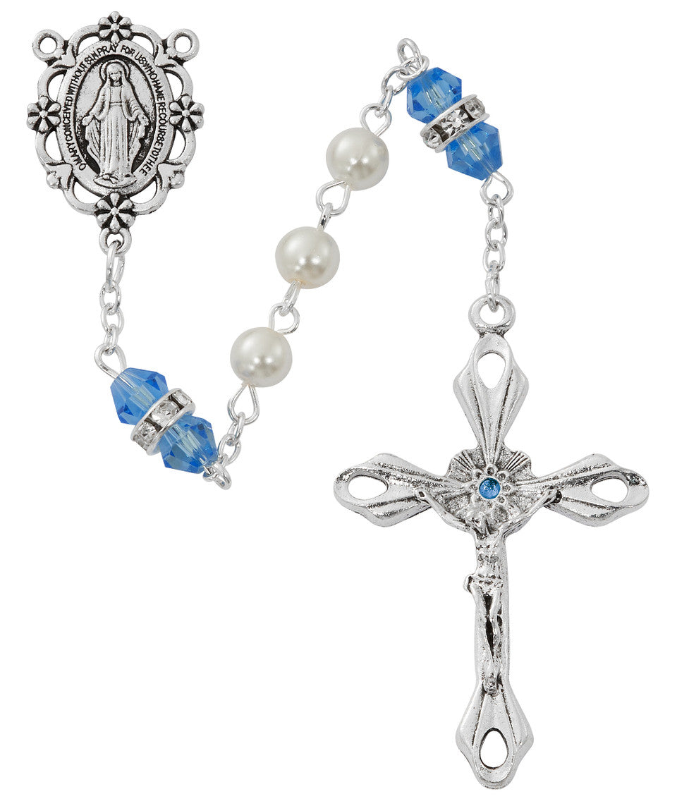 Pearl and Light Blue Rosary