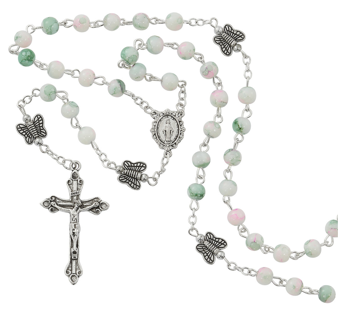 Pink and Green Butterfly Rosary