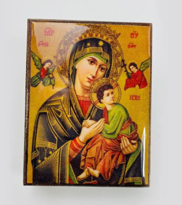 4" Our Lady of Perpetual Help Wood Box and Rosary