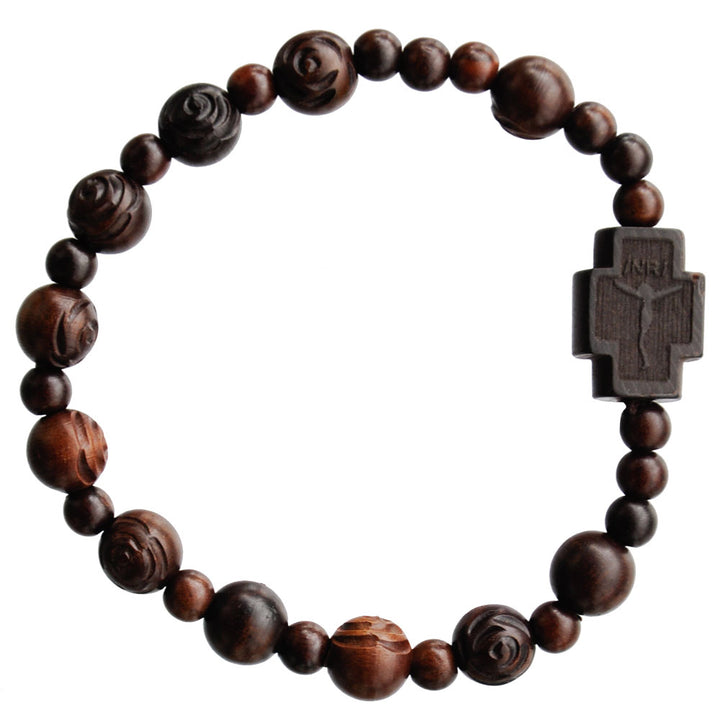 8mm Rose Carved Jujube Wood Rosary Bracelet