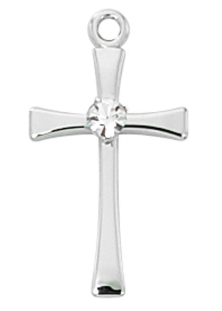 16"-18" Chain Silver Cross Necklace With Center Stone