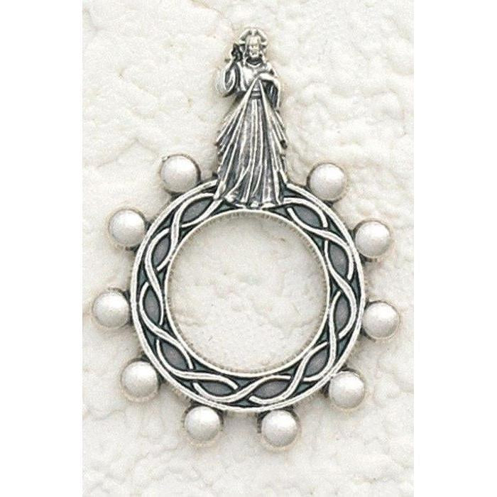 1.75" Silver Divine Mercy Rosary Ring