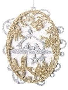 5.5" Nativity Scene Glitter Ornament