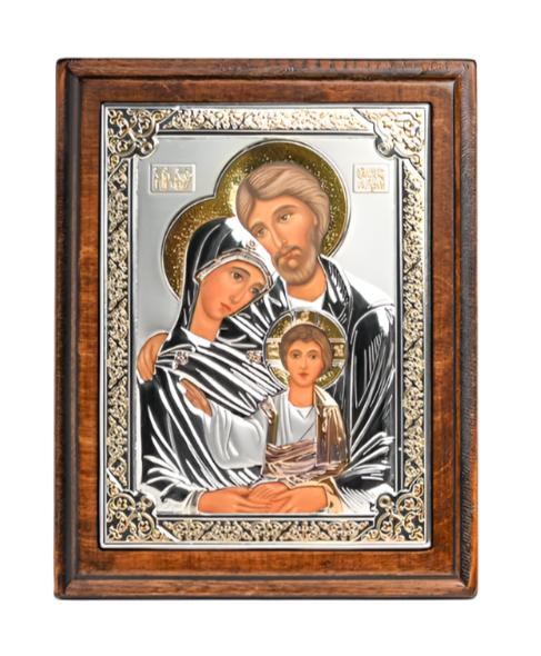 Sterling Silver & Wood Holy Family Plaque