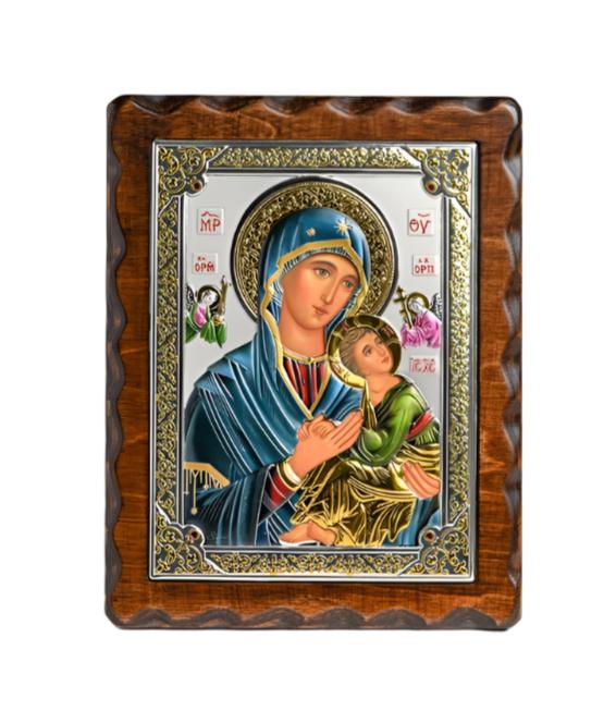 Sterling Silver & Wood Our Lady of Perpetual Help Plaque