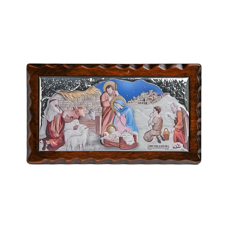 Sterling Silver & Wood Nativity Plaque