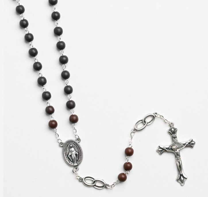 7mm Brown Groom Rosary with Wedding Rings
