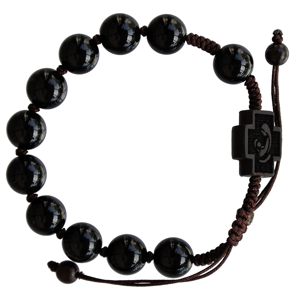 10mm Adjustable Black Onyx & Jujube Wood Rosary Bracelet