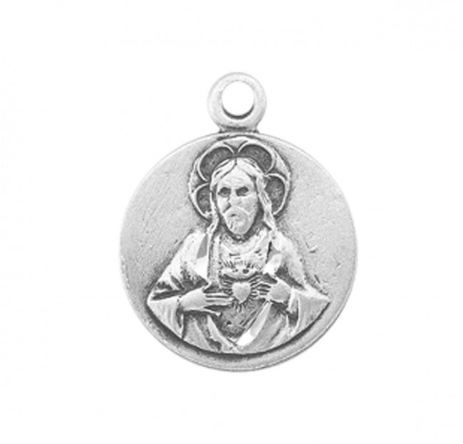 Sterling Silver Round Scapular Sacred Heart of Jesus Medal