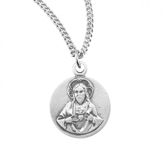 Sterling Silver Round Scapular Sacred Heart of Jesus Medal