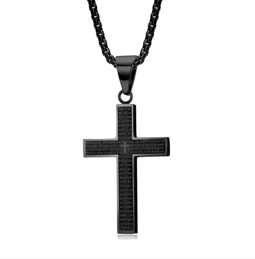 24" Black Stainless Steel Lord's Prayer Cross