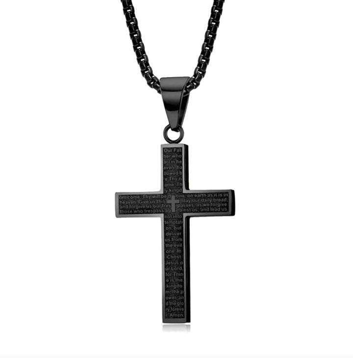 24" Black Stainless Steel Lord's Prayer Cross