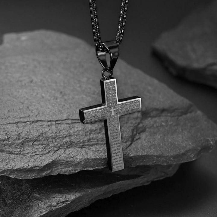 24" Black Stainless Steel Lord's Prayer Cross