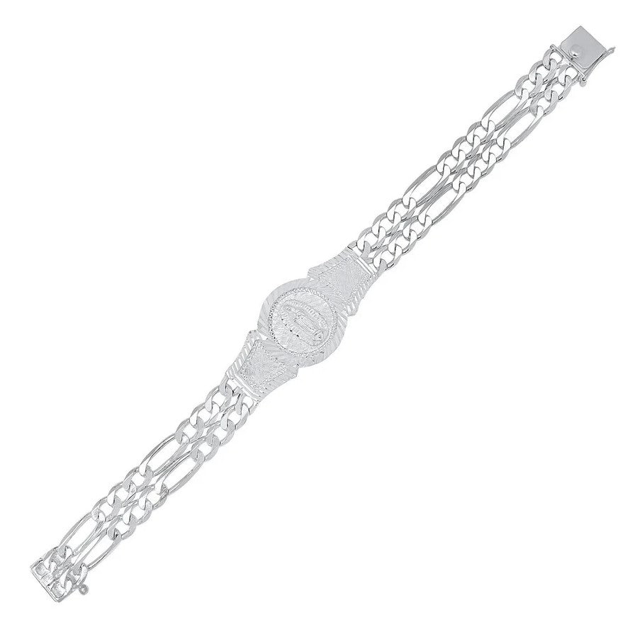 8.5" Sterling Silver Two Strand Figaro Our Lady of Guadalupe Bracelet