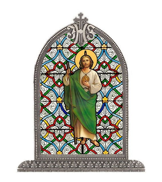 6.5" Saint Jude Silver Stain Glass Arch Plaque