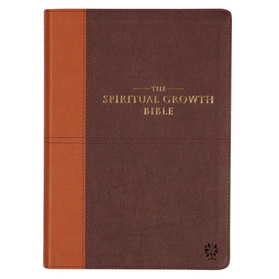 Two-tone Espresso and Toffee Brown Faux Leather Spiritual Growth Bible