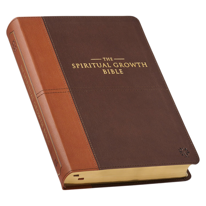 Two-tone Espresso and Toffee Brown Faux Leather Spiritual Growth Bible