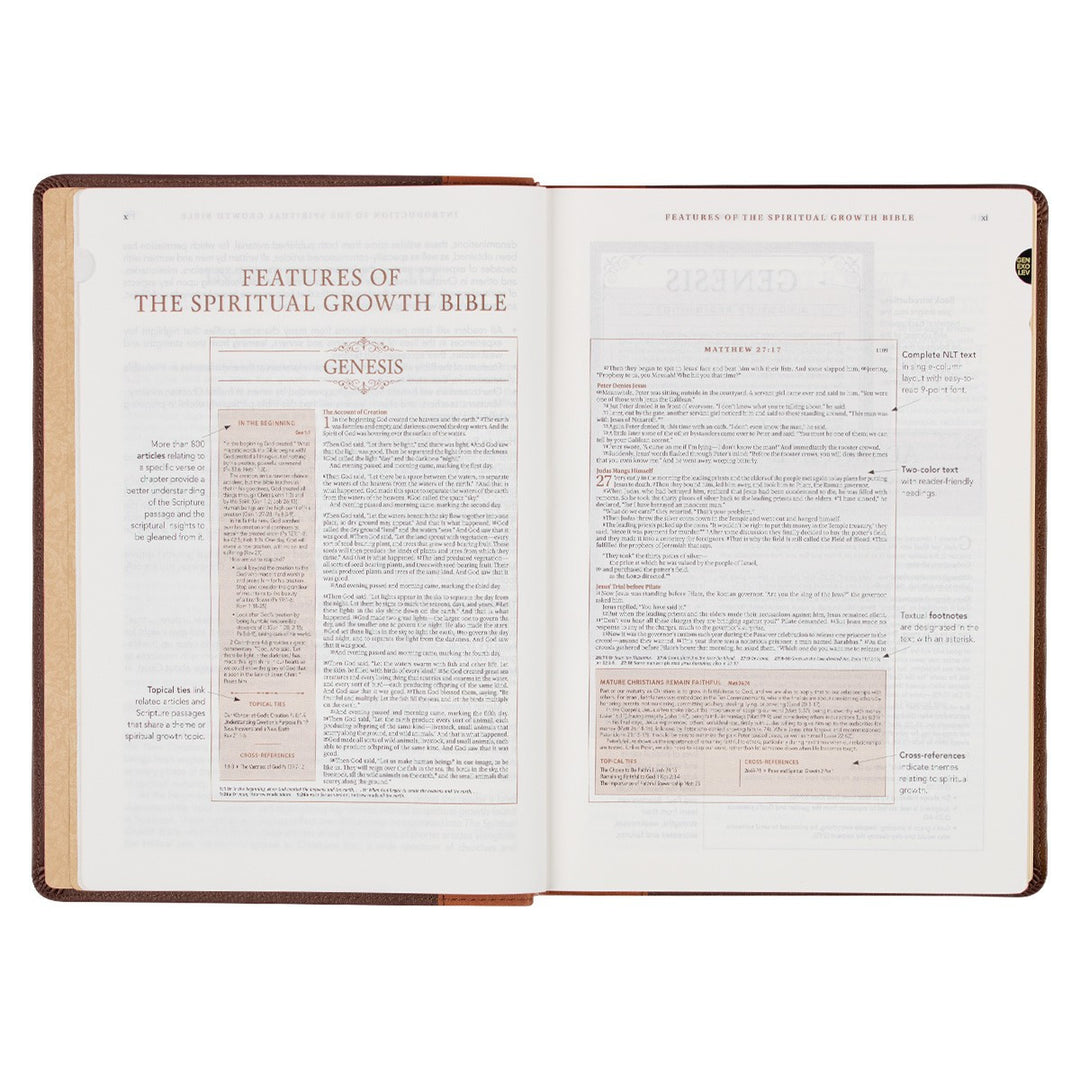 Two-tone Espresso and Toffee Brown Faux Leather Spiritual Growth Bible