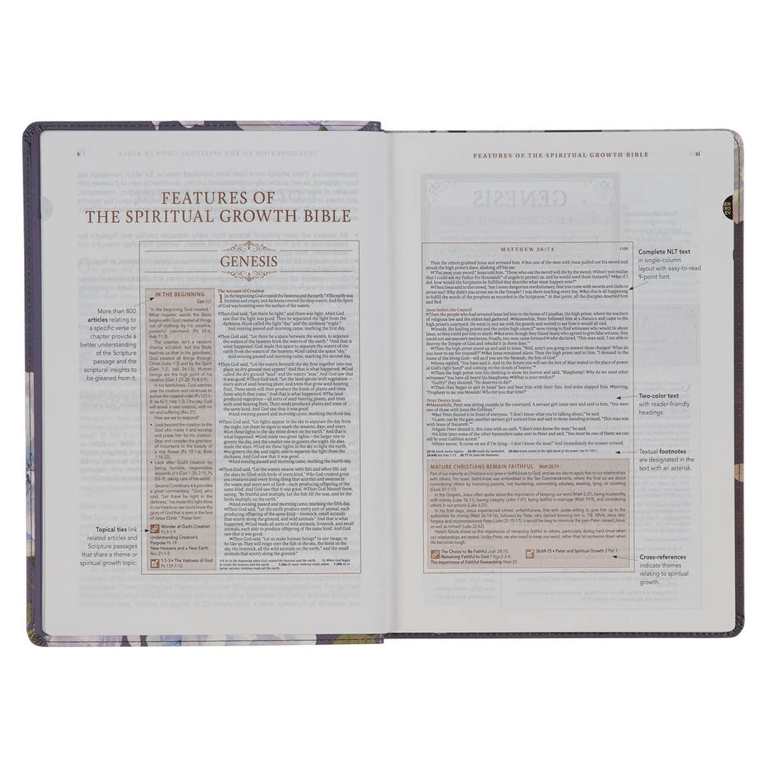 Slate-colored Floral Print Faux Leather Spiritual Growth Bible