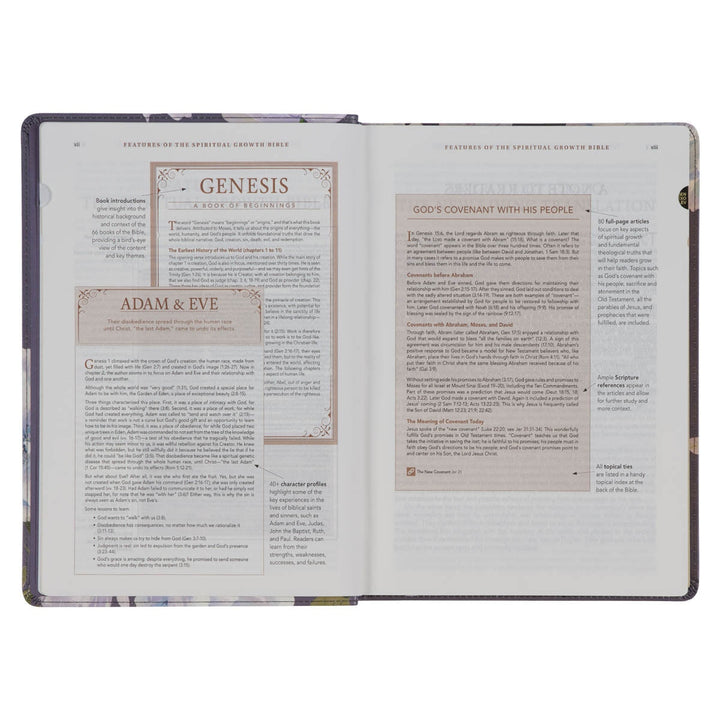 Slate-colored Floral Print Faux Leather Spiritual Growth Bible