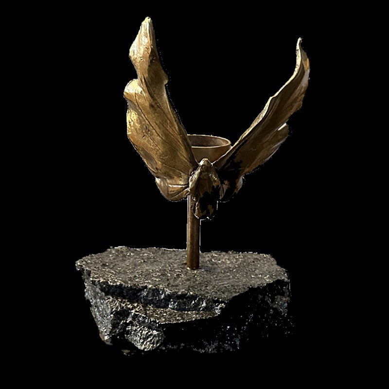 8.5" Small Bronze on Granite Angel Candle Holder