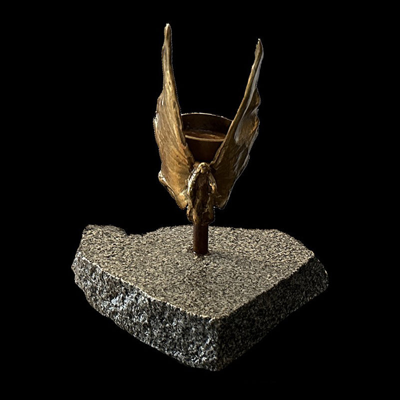 8" Small Bronze on Granite Angel Candle Holder