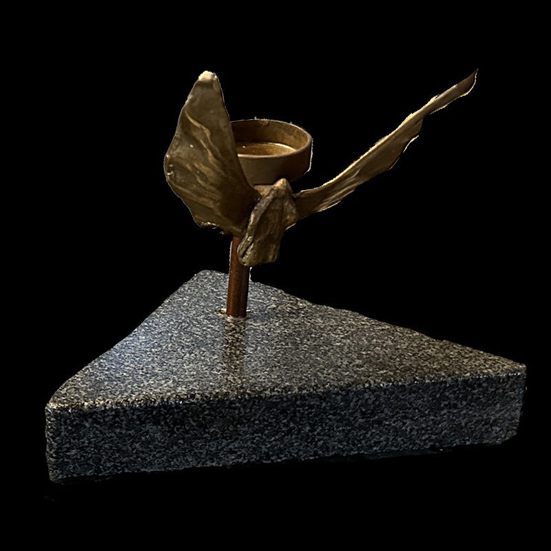 7.35" Small Bronze on Granite Angel Candle Holder