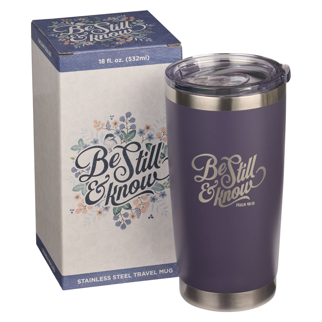 Be Still Purple Stainless Steel Mug - Psalm 46:10