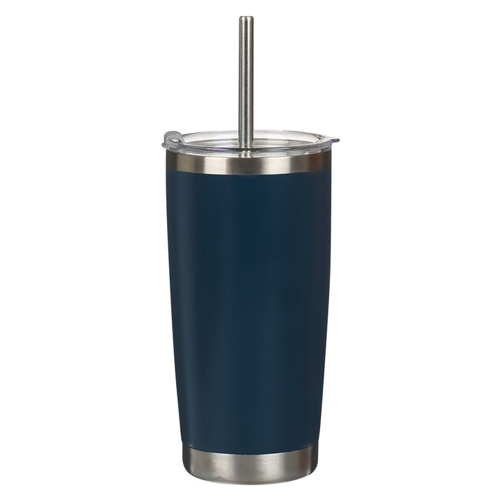 Trust Indigo Blue Floral Stainless Steel Travel Tumbler with Stainless Steel Straw - Proverbs 3:5