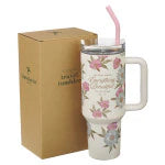 Everything Beautiful Whimsical Blooms 40 oz Stainless Steel Tumbler with Straw- Ecclesiastes 3:11