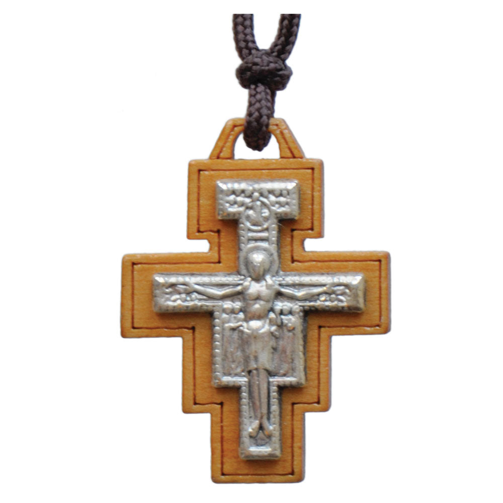 1.25" Wood San Damiano Cross Necklace