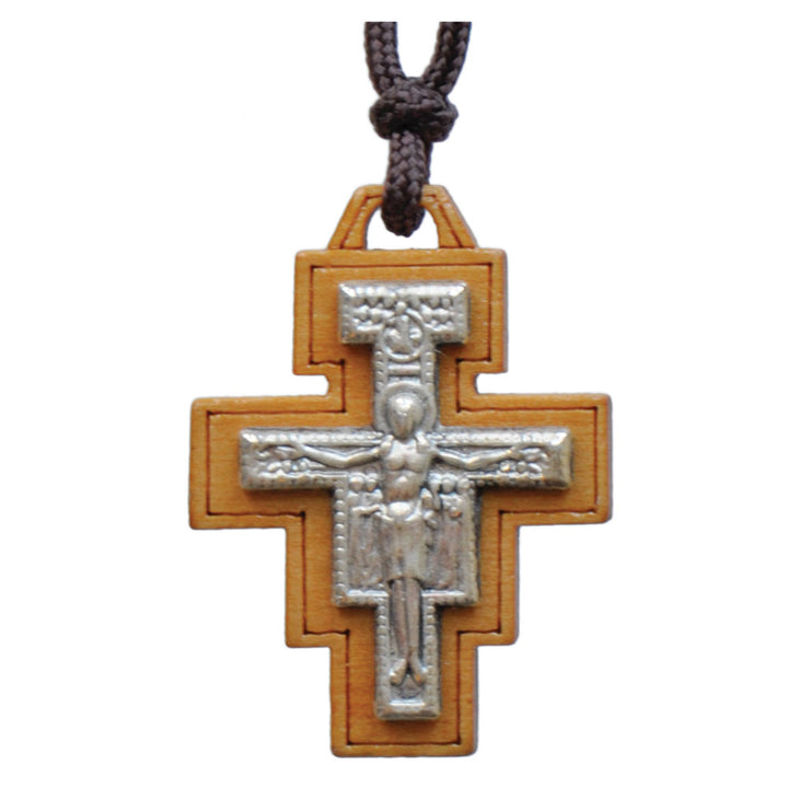 1.25" Wood San Damiano Cross Necklace