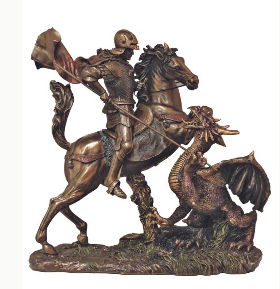 10.5" Bronze St. George Slaying Dragon Statue