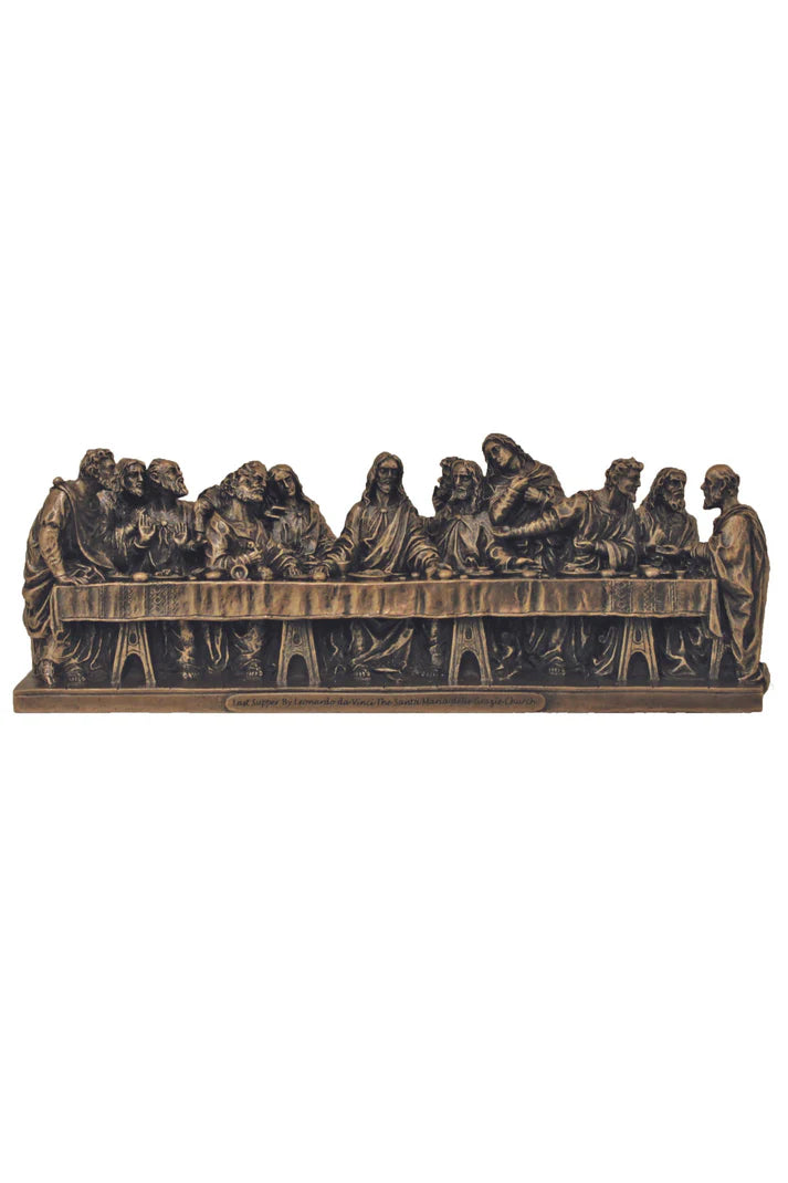 9x2x3.25" Last Supper statue in lightly hand-painted cold cast bronze