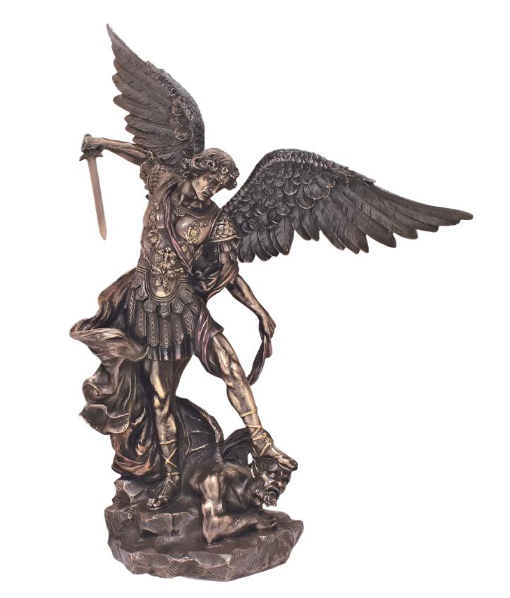 29" Lightly Hand-painted St. Michael Bronze Statue