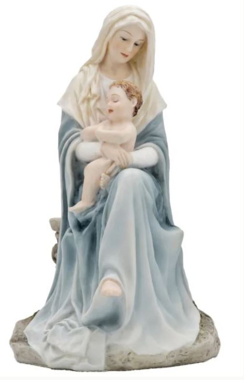 6" Seated Madonna & Child Hand-Painted Statue