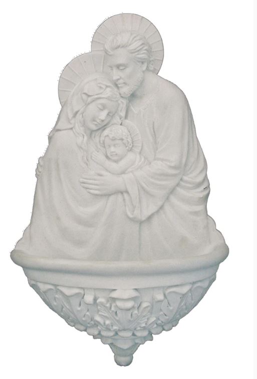 9" White Holy Family Holy Water Font