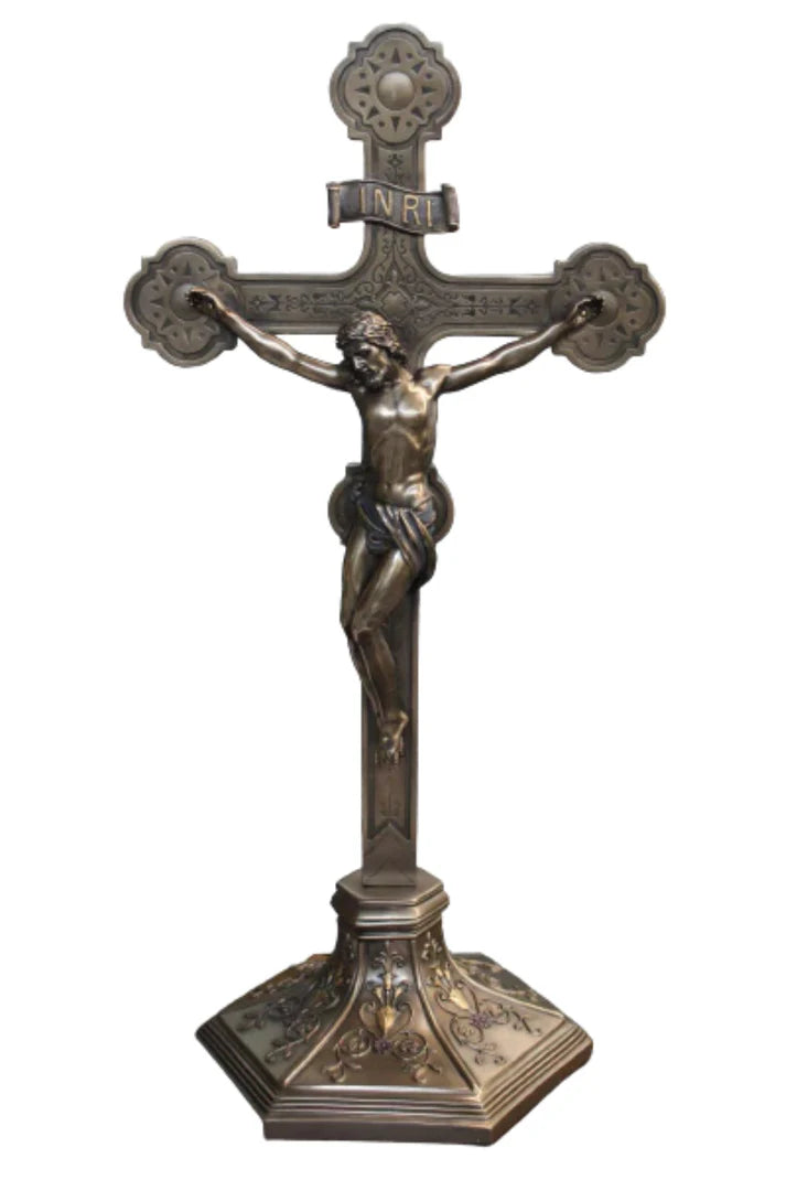 22.5" Lightly Hand-painted Ornate Bronze Standing Crucifix