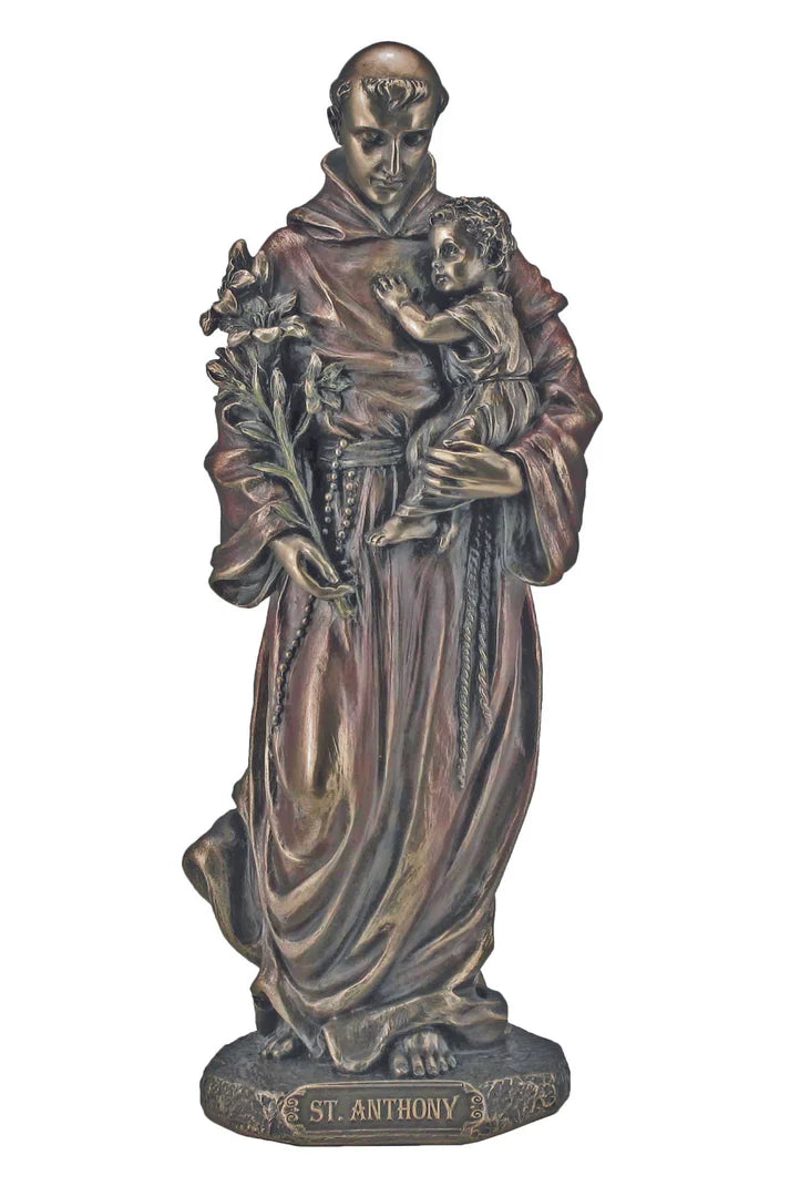 Lightly Hand-painted St. Anthony & Child Bronze Statue