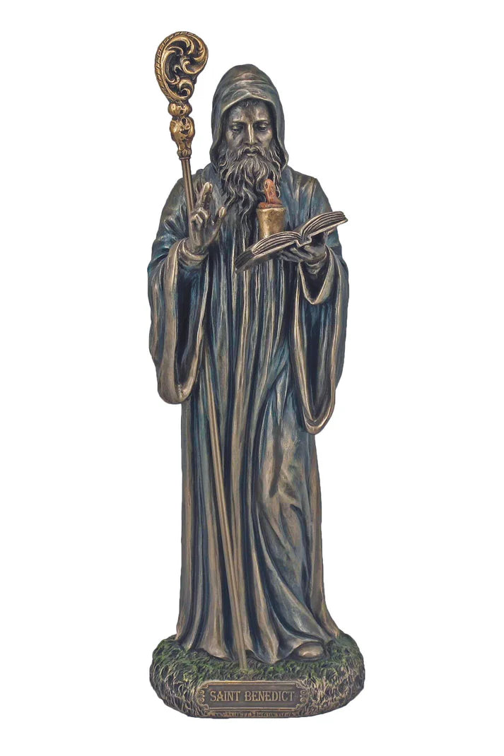 Lightly Hand-painted St. Benedict Bronze Statue