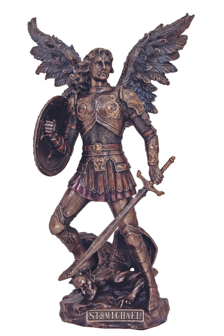 9" Lightly Hand-painted Archangel Michael Bronze Statue